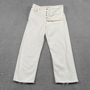 Levi's Jeans Womens 32 White Ribcage Straight Ankle High Rise Raw Hem Button Fly